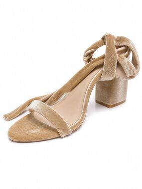 C-Label Mimosa-1 Velvet Block Heel Sandals Ankle Wrap Strappy Heels Women